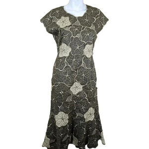 JSong Collection 8 100% Linen Dress‎ Maxi Embroidered Applique Fit And Flare Vtg